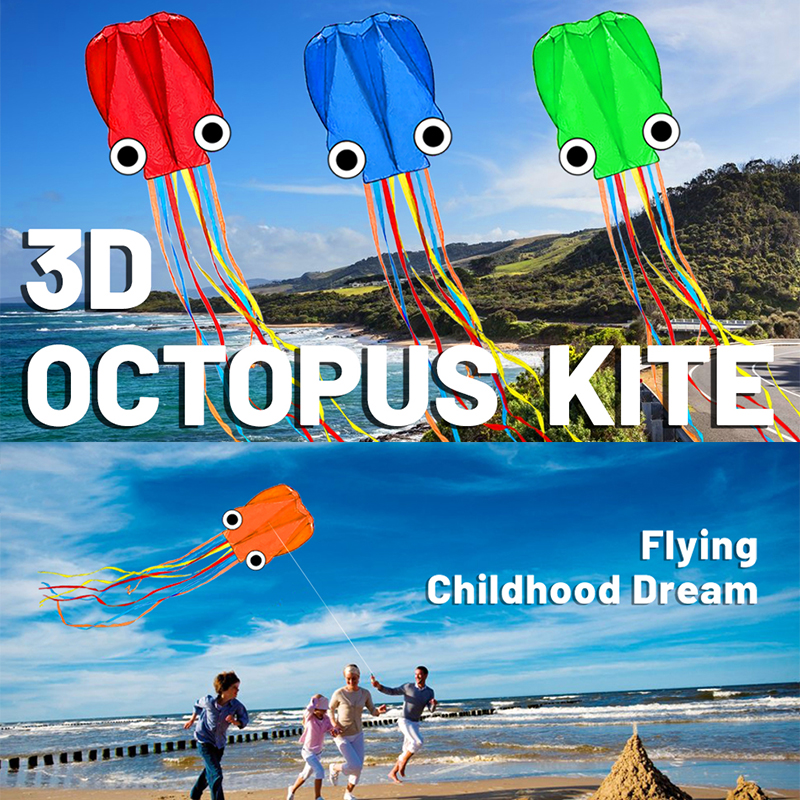 4m 3d Octopus Kite Long Float Tail Simple Beach Kite Festival Gift Kit For Kids Set with Kite String 100m cometas