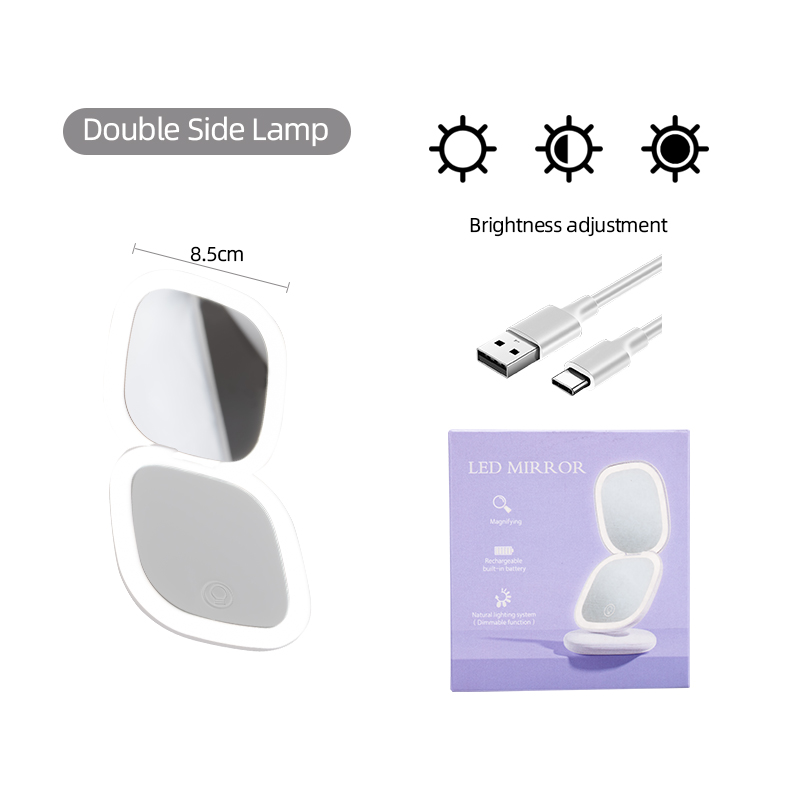 Lesen Mini Compact LED Makeup Mirror With Light 5x Förstoring Vit kosmetisk rese bärbar vikbar fickspeglar