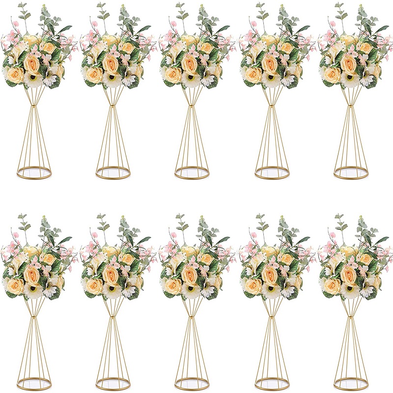 Vasos de flor Gold/ flor branca Stands Metal Road Lead Wedding Piece Flowers Rack para decoração de festa do evento