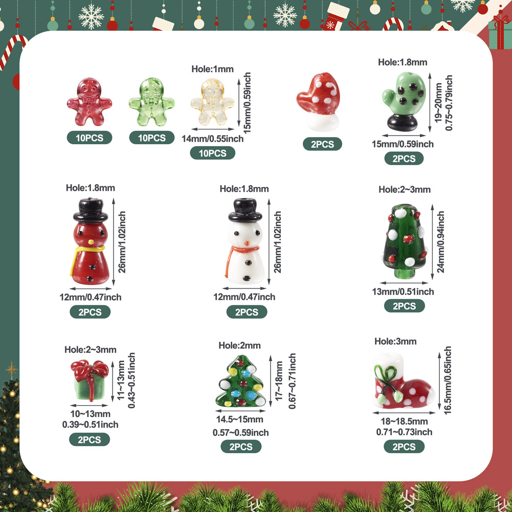 Christmas Theme Handmade Lampwork Beads Cute Snowman Gift Box Gloves Christmas Tree Beads for Earrings DIY Jewelry Making