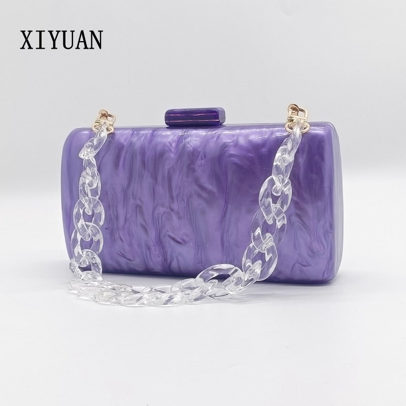 Xiyuan Women Green/Purple/White Acryl Box Avond Handkoppelingszak voor bruiloft Nieuwe luxe boetiek cadeau portemonnees en handtassen dames