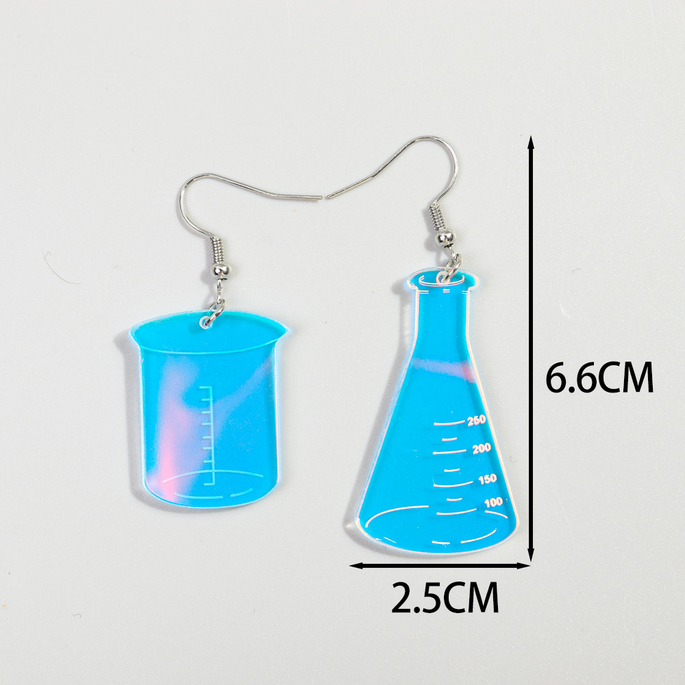 Pendientes de copa de medición acrílica láser divertidos para mujeres reactivas de fantasía asimétrica botella de botella de peaker joyas de arete