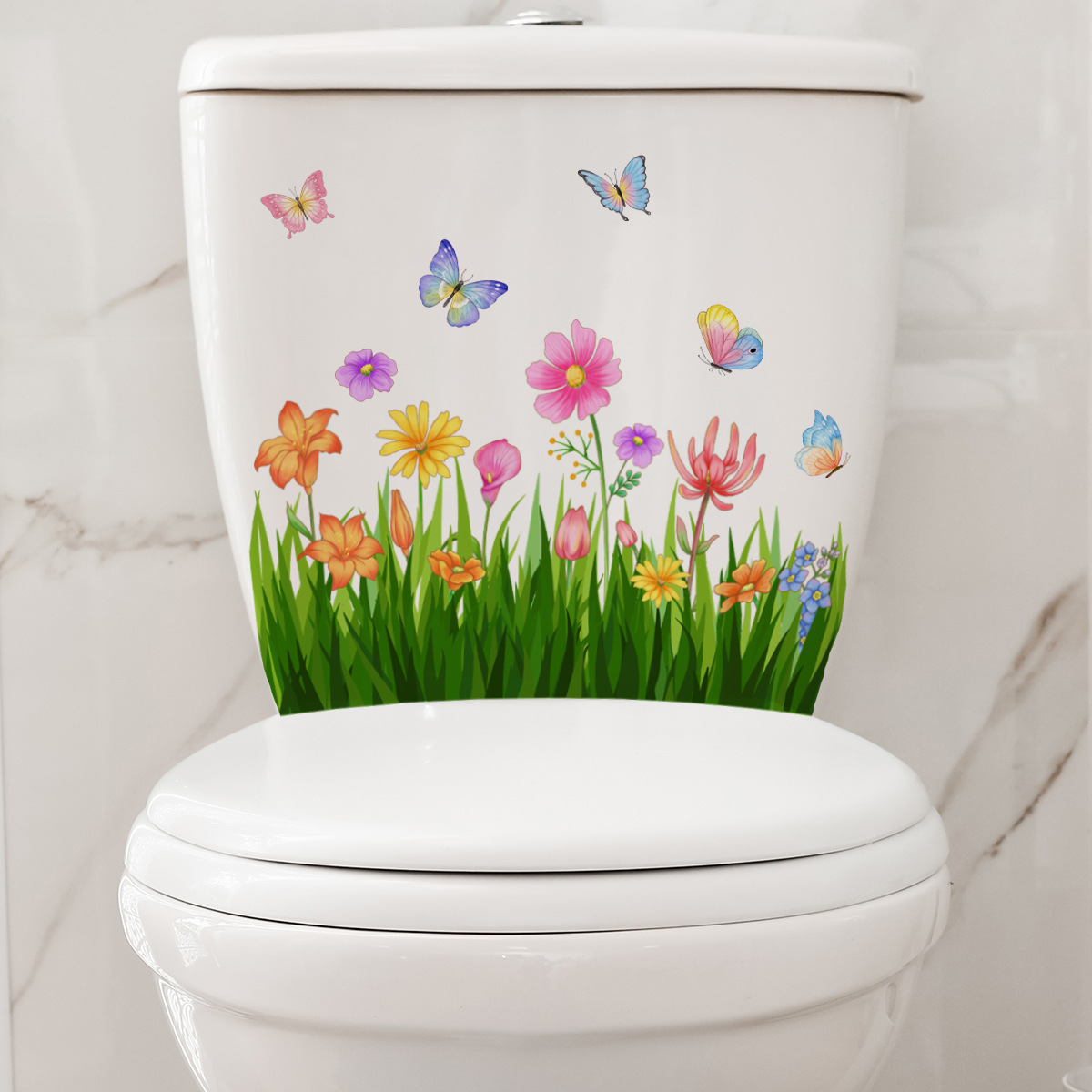 M21 plantes fleurs papillons autocollants de toilette de salle de bain couvercle de toilette autocollant réfrigérateur mural autocollants wc pour décoration domestique