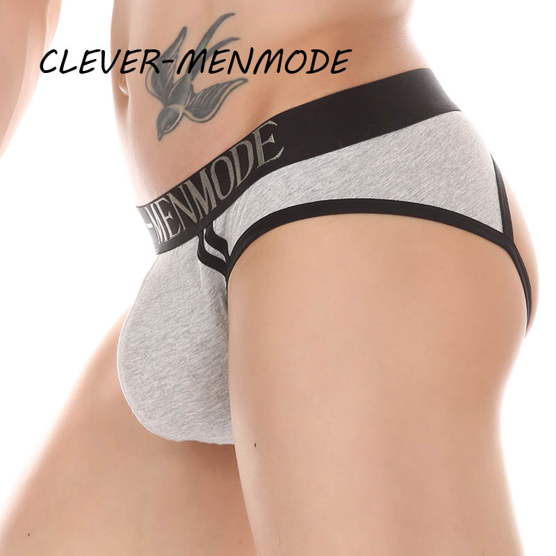 Clever-Menmode Men's Sexy Back Backbock Open Brikes Open Hip Panties Jockstrap T Back Big Penis Bag Calcinha gay biquíni de maricas gays