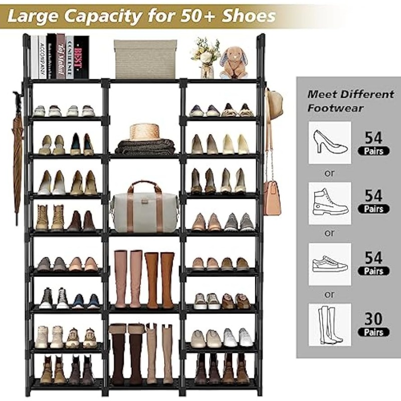 Kayfia 9 Tiers Shoe Rack Shoe Organizer Storage with Wovoven Fabric Tall Shoe Shews Shoe Stad