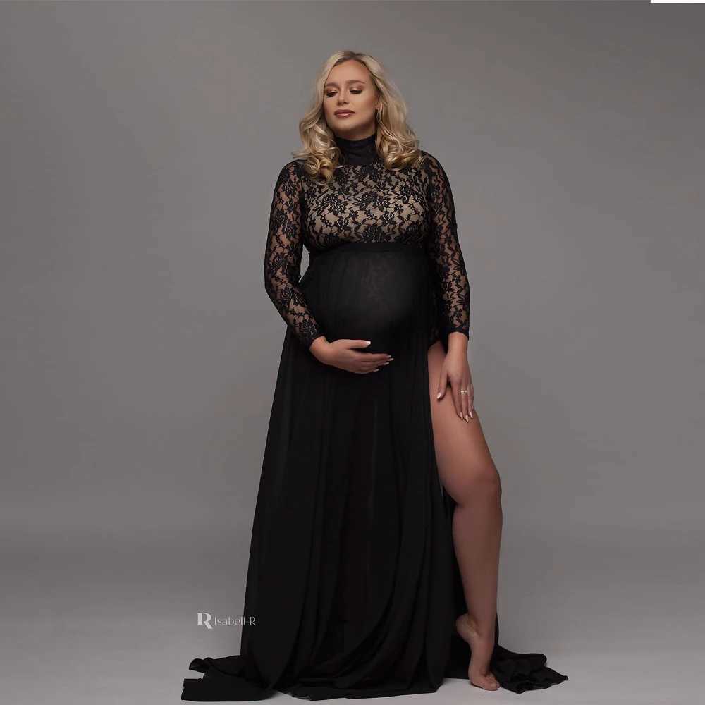 Robes de maternité Maternity Photography accessoires robe extensible body dentelle amovible Côtés en mousseline de mousseline jupe pour photo accessoires enceintes 240412