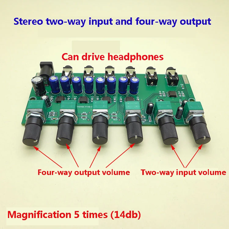 Mixer Stereo Audio Signal Signal Board 2 Way Way 4 Way Output Drive Power Power Amplifier Mixing AMP Board W التحكم في النغمة