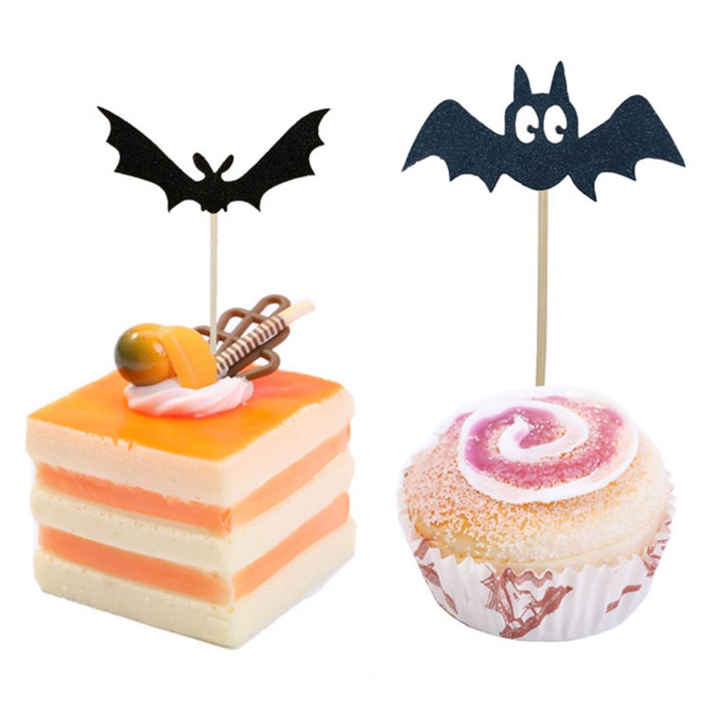 8st Halloween Bat Cupcake Toppers Set Spooky Create Atmosphere Cake Wrappers Ornament Dessert Halloween Party Baking Decoration