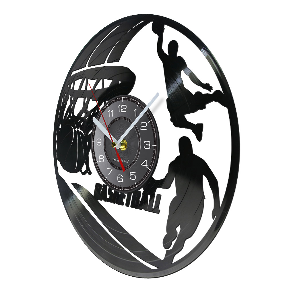 Basketball Mall Clock Basketball Players Silhouette Wall Art Vinyl Record Wall Clock Slam Dunk Basketball Home Decor Gift Sports