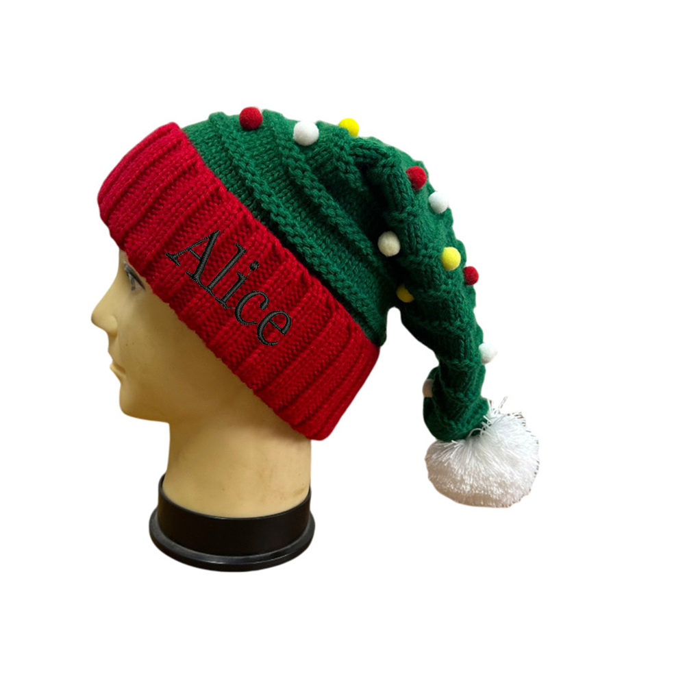 Custom Name Santa Hat Knit Christmas Hat Personalized Embroidered Santa Claus Hat Warm Bobble Hat Gifts Hat for Christmas Party