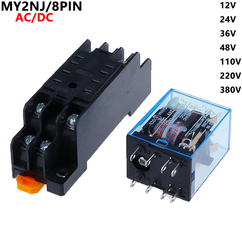 HH52P My2NJ Modèle DPDT 12VDC DC24V AC110V AC220V COIL 8 broches 35 mm DIN Rail Relais + socket HH52P My2NJ Modèle DPDT 12VDC