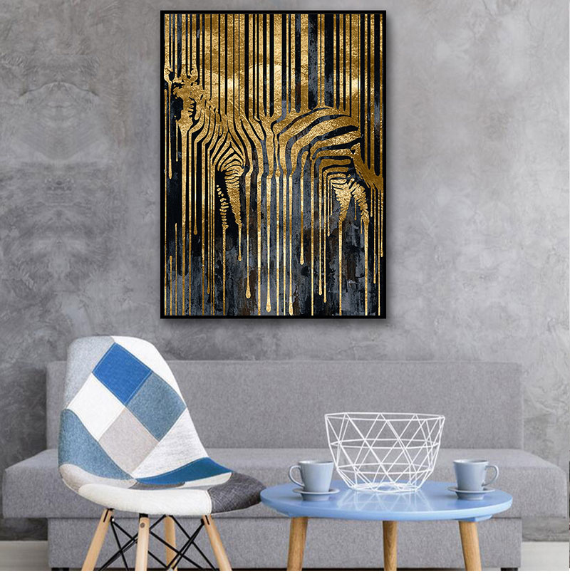 Arte abstrata Arte Golden Zebra Nórdica Pintura de pôsteres e impressões modernas da arte da parede de Cuadros Scandinavian para sala de estar