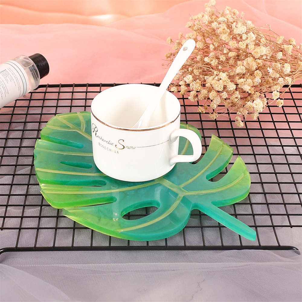 Montera Leaf Silikonformar för DIY Cement Gips Coaster Tray Making Supplies Home Decor Display Plate Harts Cup Mat Mold Mögel