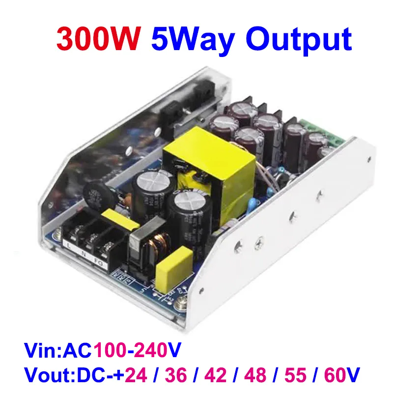 300W 5way Switching Mode Power Supply Dual DC 24/36/48V 15V1A 12V1A för digital ljudförstärkare Power Module