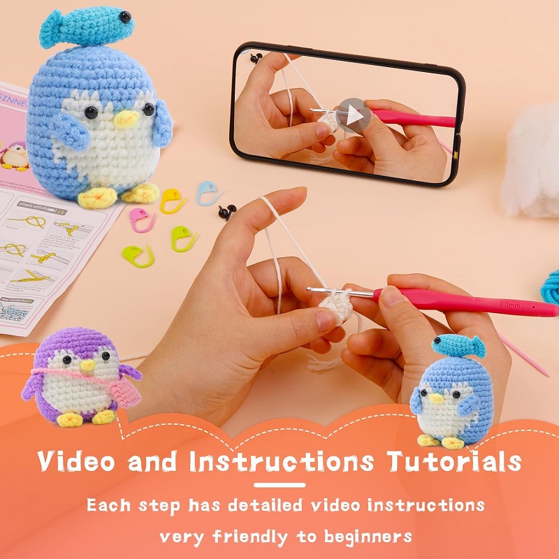 LMDZ Crochet Nybörjare Kit för Animal Cute Crochet Starter Kit med Video Tutorial Hooks Stitch Marker Komplett virkningsset