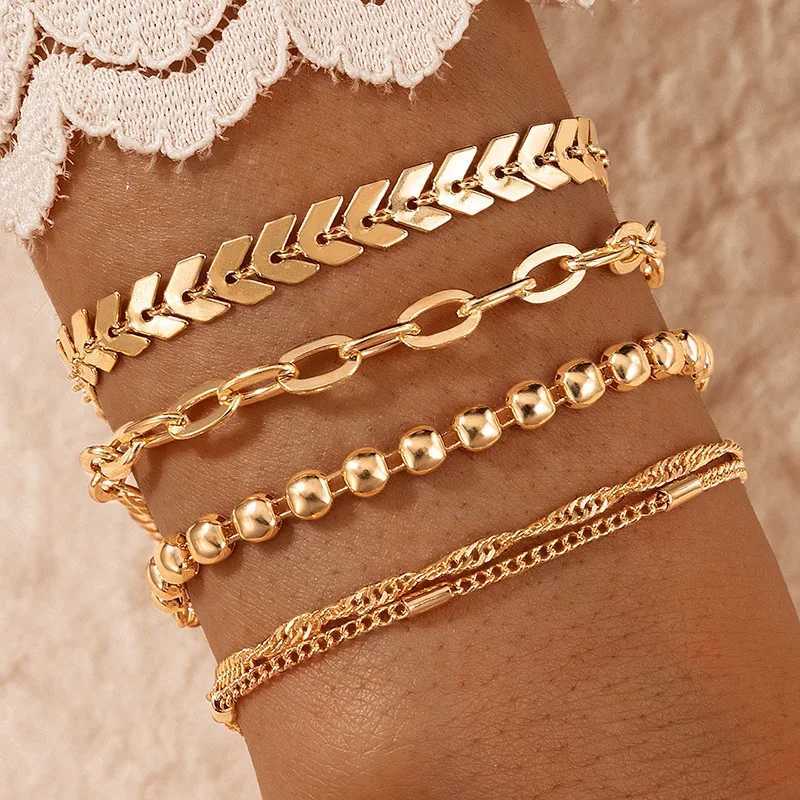 Bangle 4st Gold Color Silver Color Charm Armband Bangles For Women Punk Curb Cuban Chain Armband Set Boho Fashion Jewets Gifts 24411