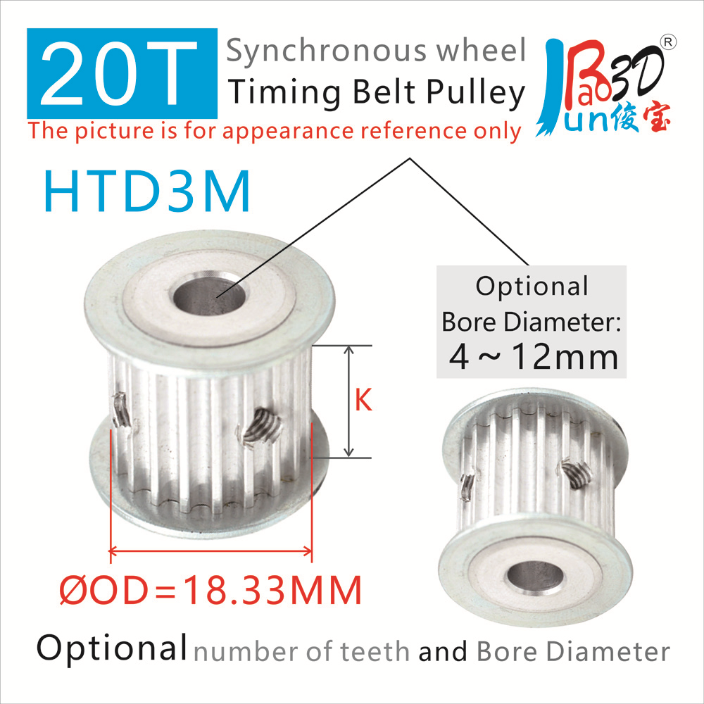 Htd3m 20 Teeth Small Timing Binde Polea Width 6 10 15 mm Bore 4 5 6 6.35 8 10 12 mm 3m 20T Rueda de engranaje síncrono piezas de impresora 3D 3D