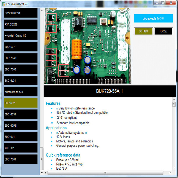 ECUS -Datenblatt 2.0 -PCB -Schaltpläne mit elektronischen Komponenten des Autokus und zusätzlichen Informationen