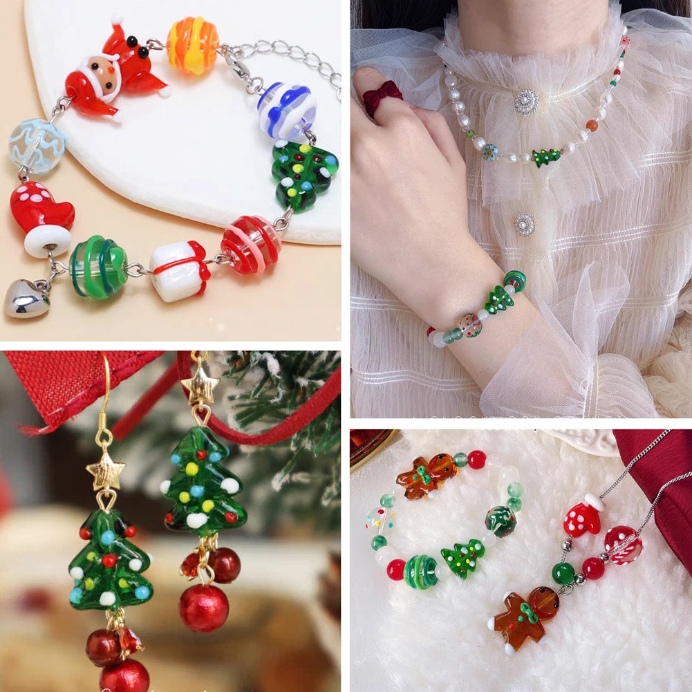 Kerstthema Handgemaakte lampwerk kralen schattige sneeuwpopcadeau -doos handschoenen kerstboomkralen voor oorbellen Diy sieraden maken