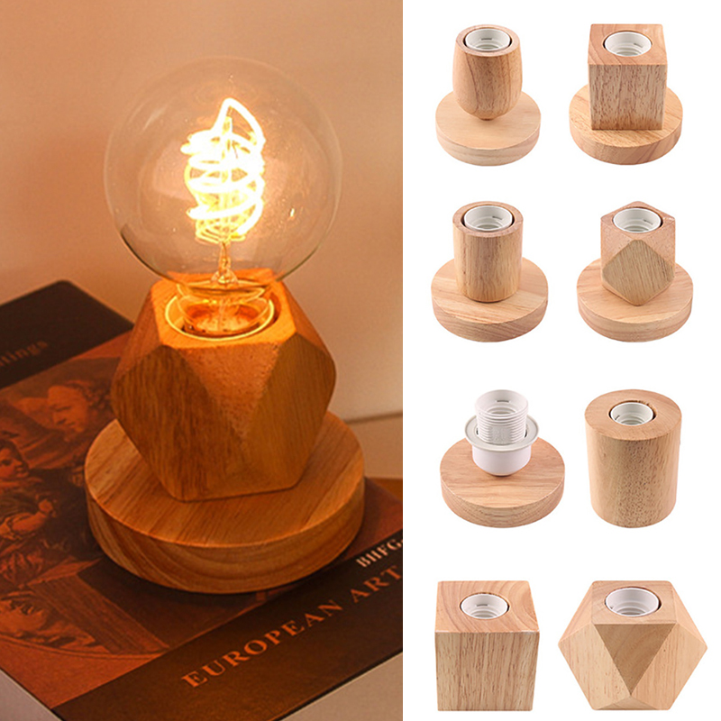 moonlux Solid Wood Table Lamp Base Wooden Lamp Holder With Switch Line Simple Night Light Holder for E27 ScrewNo Bulb