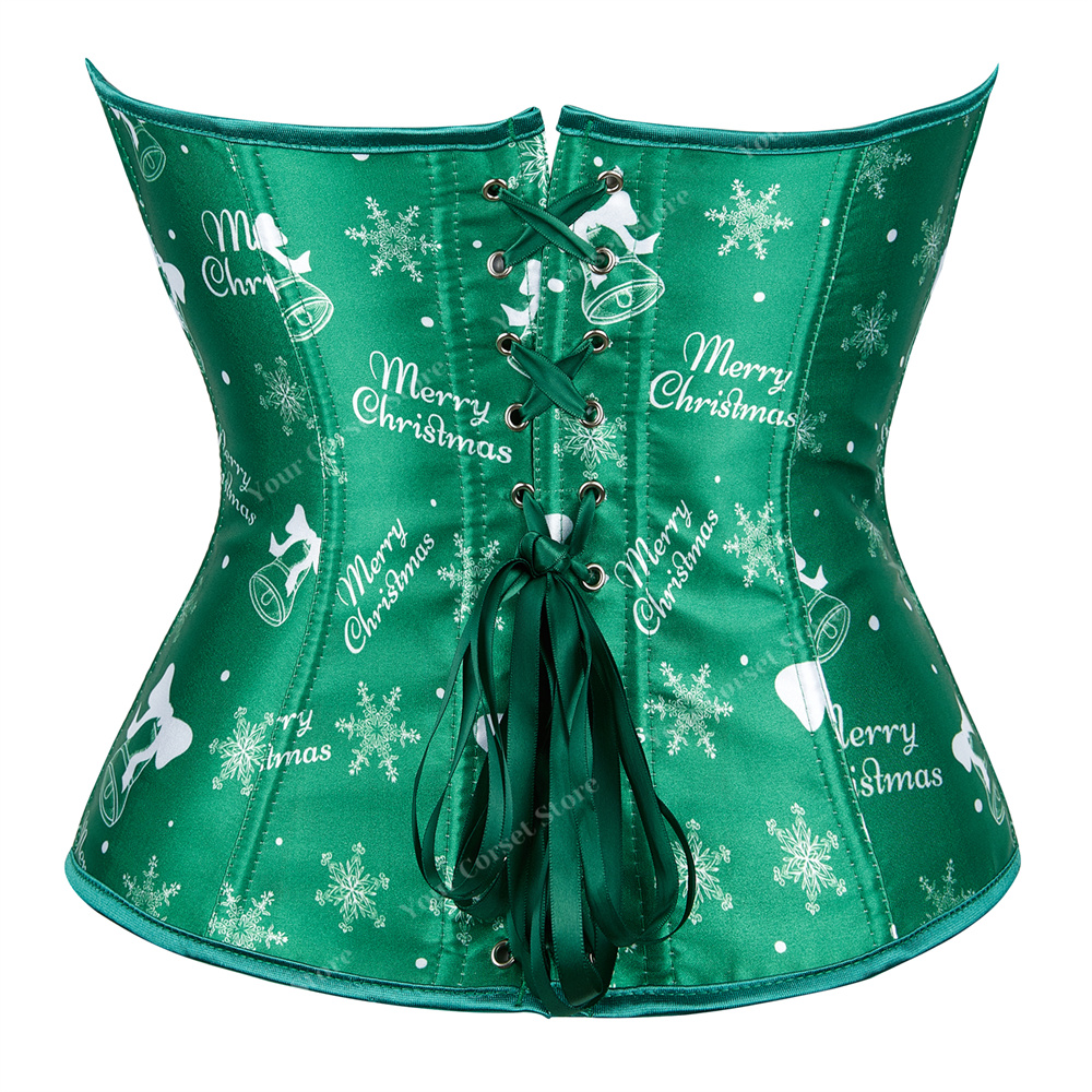 Red Overbust Corset Christmas Corset met drukkerstmis Green Bustier Corset Top Plus Size Santa Costume Women Halloween