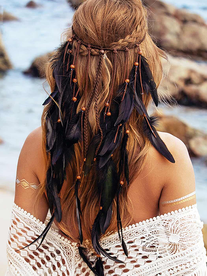 Feather Base Feather Women Indian Ethnic Beach Party Gypsy Dichiarazione di capelli Ciondoli capelli Bohémien Femminina