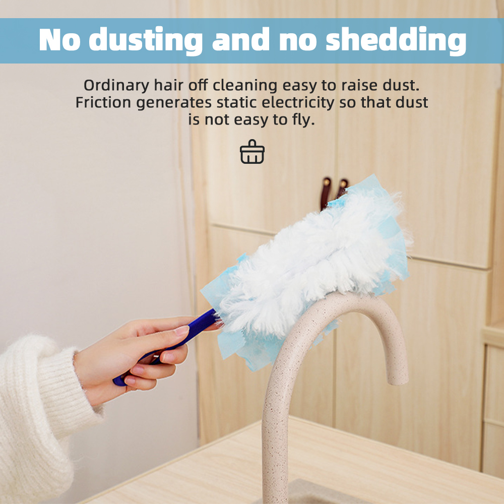 Disposable Electrostatic Dust Duster 4/Blue Fluffy Fiber Brush Head Compatible Feather Duster Household Desk Cleaning Tool