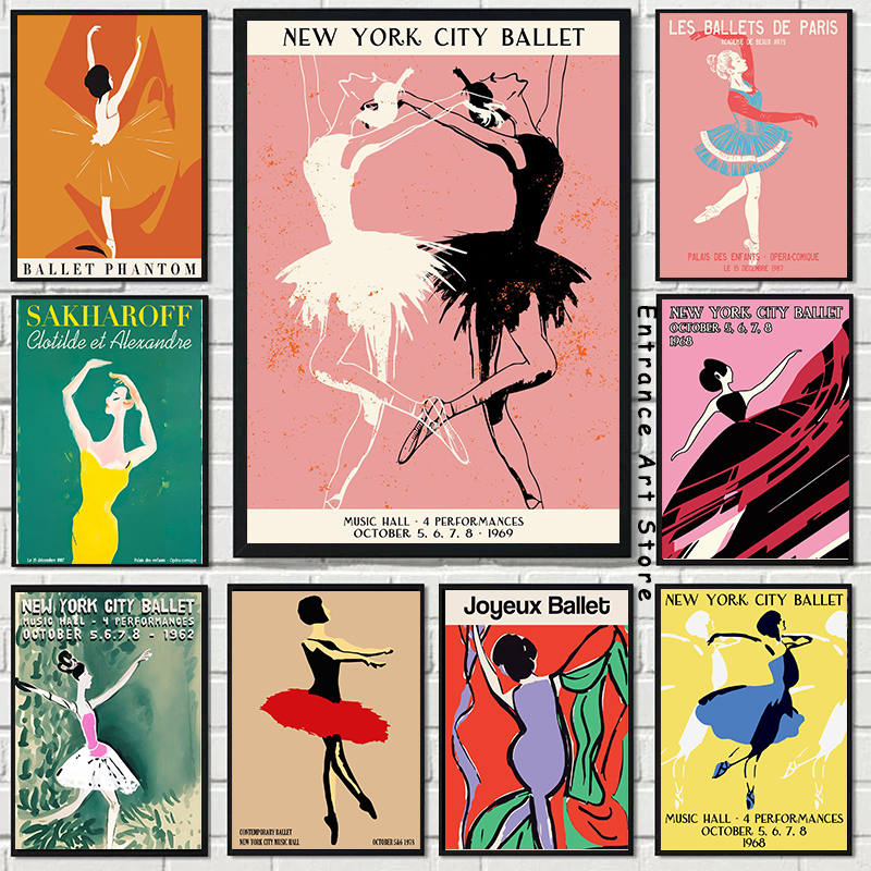 Affiches de ballet vintage toile peinture imprimés nyc ballet ballet joyeuux ballet mur art art pour le salon décoration intérieure