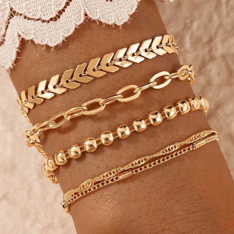 Bangle Gold Color Silver Color Charm Bracelet Bangles for Women Punk Curb Cuban Chain Bracelets Set Boho Fashion Jewelry Gifts 240411