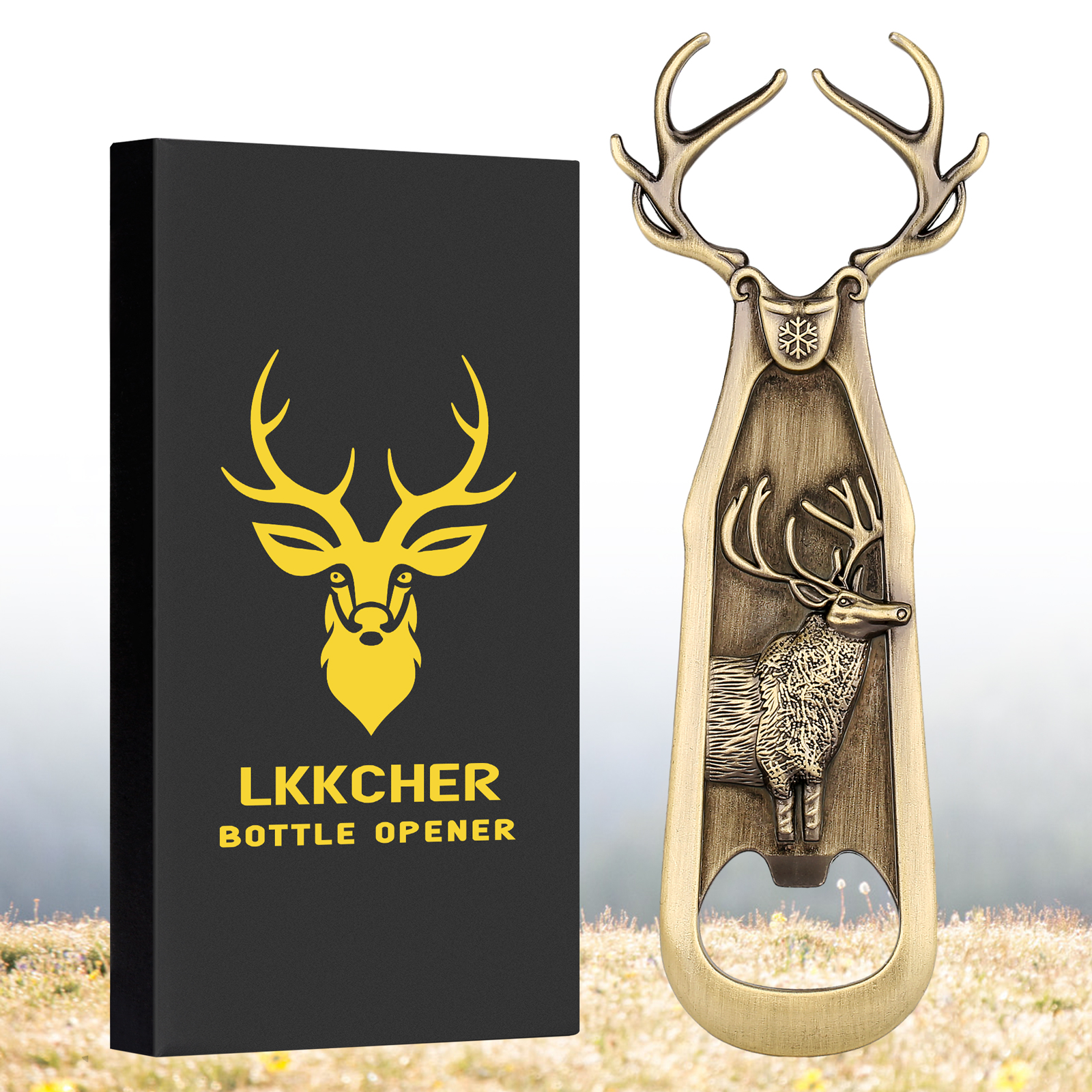 Lkkcher Deer Antlersビールボトルオープナーオリジナルブロンズトナカイコルクシューターズバースデークリスマスギフトスタッグハンターの男性のためのプレゼント