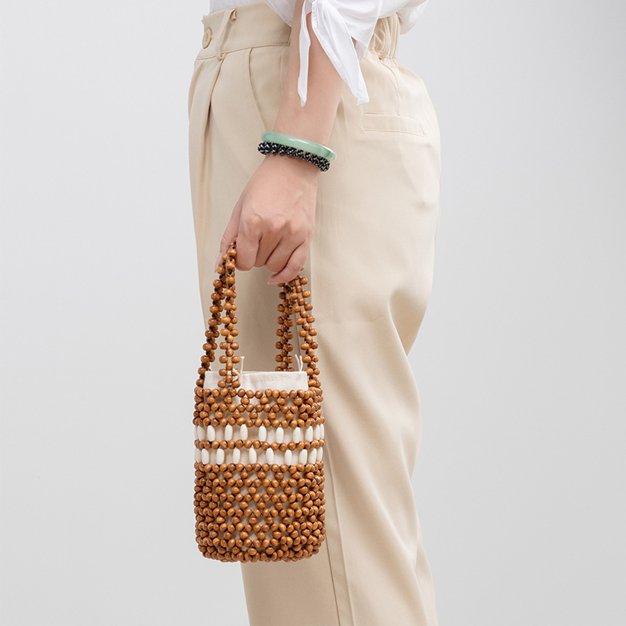 Bolsas de balde de cor de cor de praia casual Bolsas de miçangas de madeira feitas para mulheres bolsas de embreagem de mulheres, bolsas de embreagem