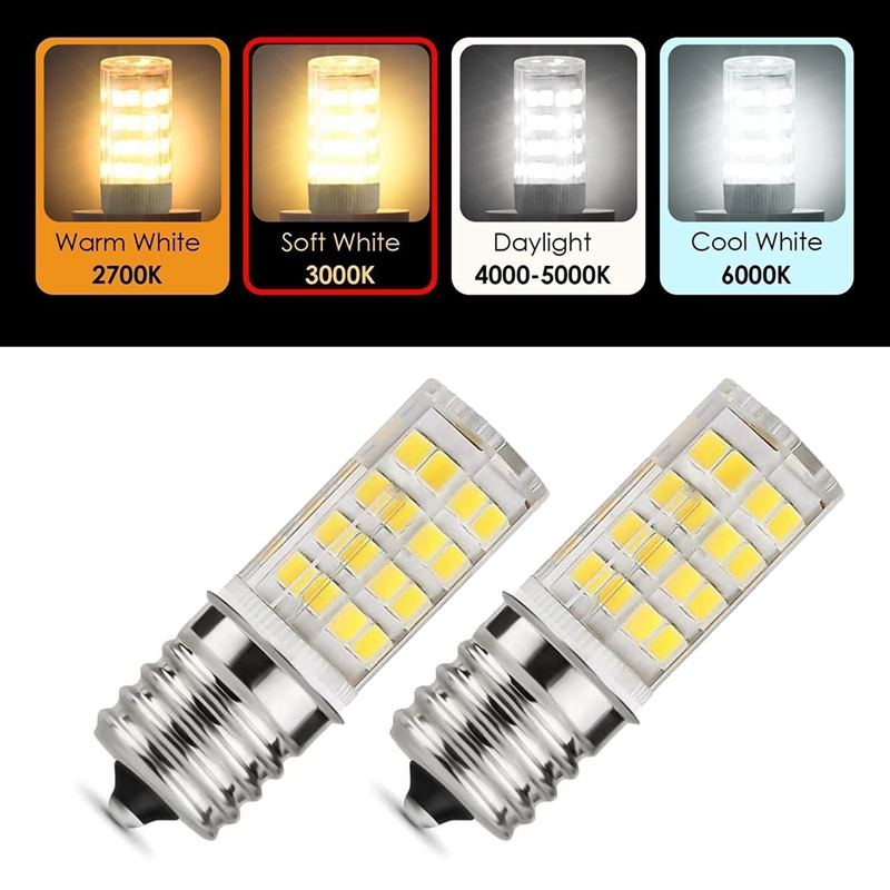 2 Pack 4W Dimble LED E17 Mikrovågsugnskula, dagsljus 6000K 40W Halogen Equivalent Light, Ceramic E17 LED -glödlampa