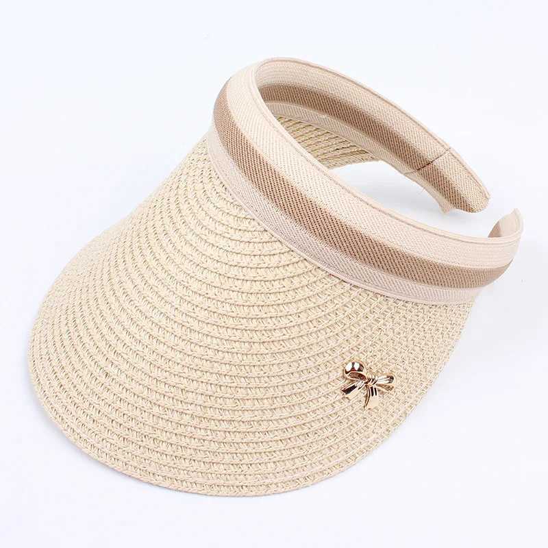 Visors Ball Caps Crianças adultas femininas Sun Visor Hats feminino Bowknot Visor Caps Hand Made Diy Straw Summer Casual Casual Top Hat Beach 240412