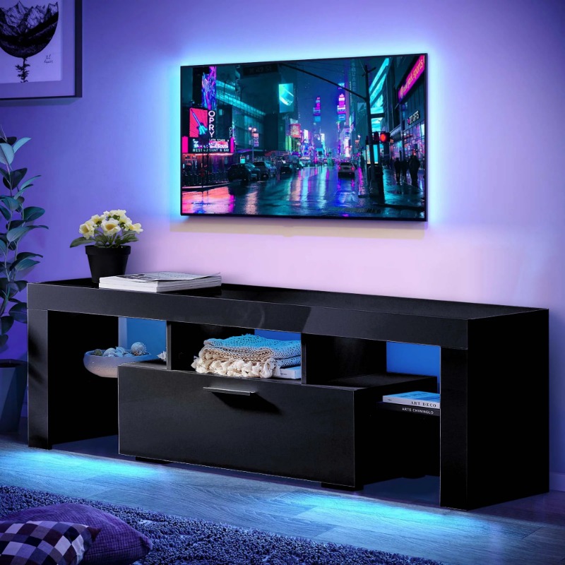 Aukfa LED TV Stand for TVs up to 60", Storage TV Cabinet for Living Room - Black/White