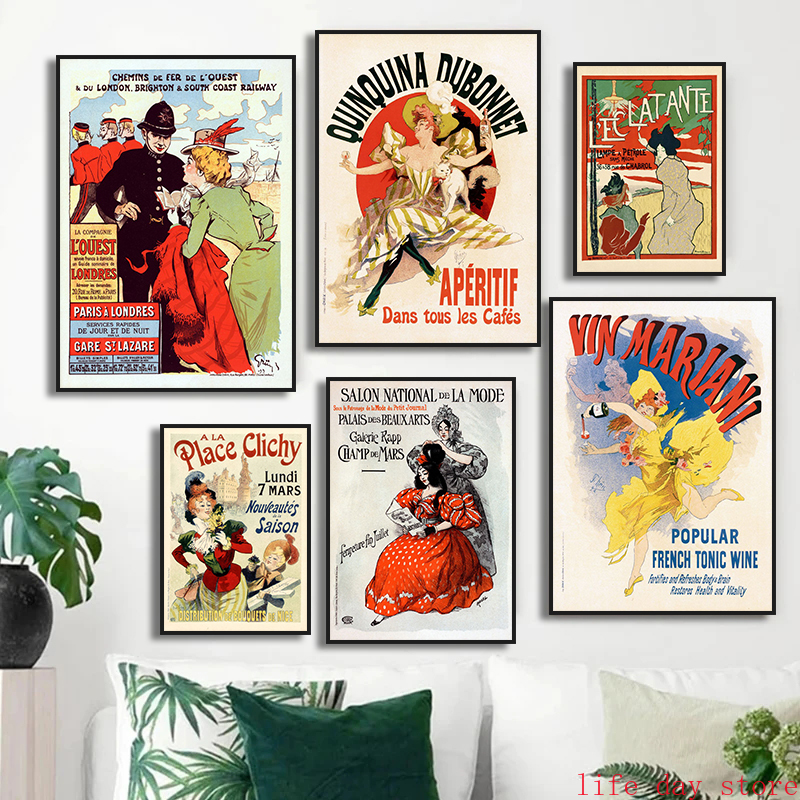 Vintage Franse kunst Nouveau Boheemse poster Vrouwelijk leven Dansdrank Canvas schilderen PRINT Wall Art Pictures Room Home Decor