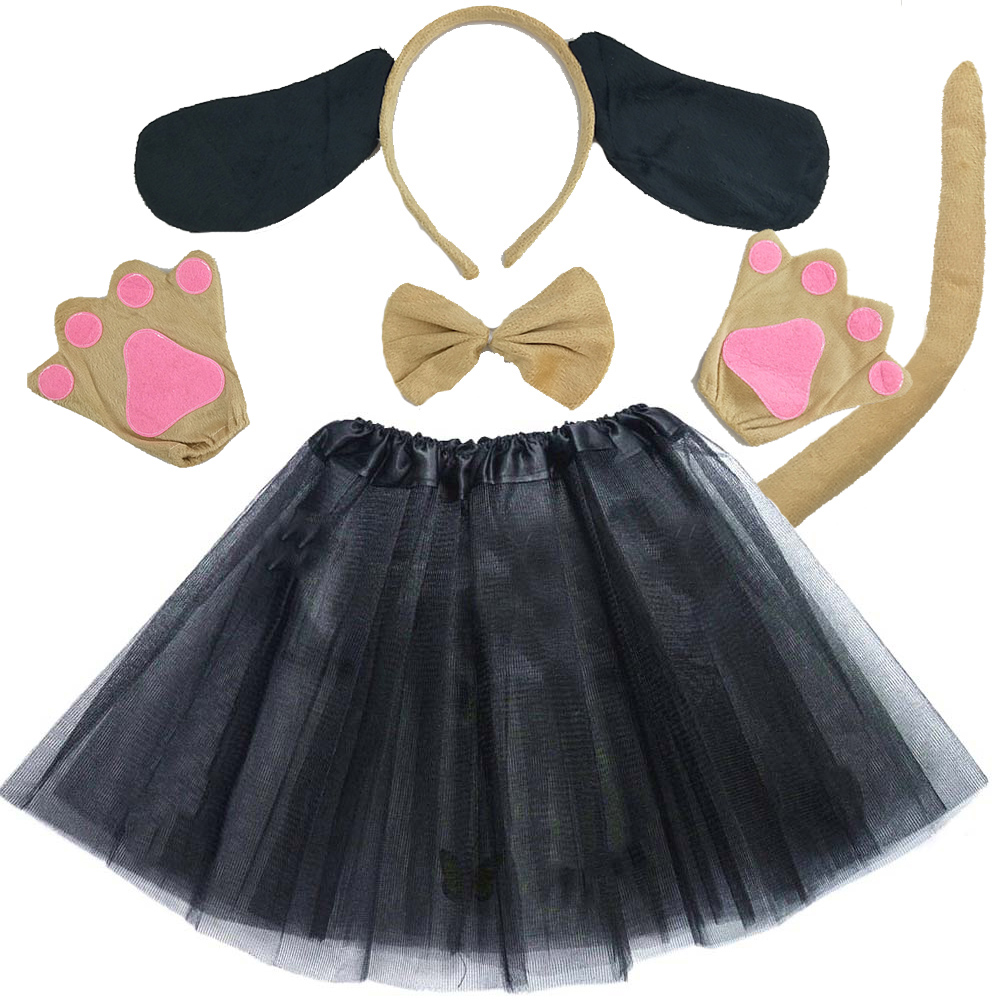 Black Dog Animal Headband Tutu Skirt Kids Party Gift Props Birthday Headwear Tail Bow Tie Halloween Costume Cosplay