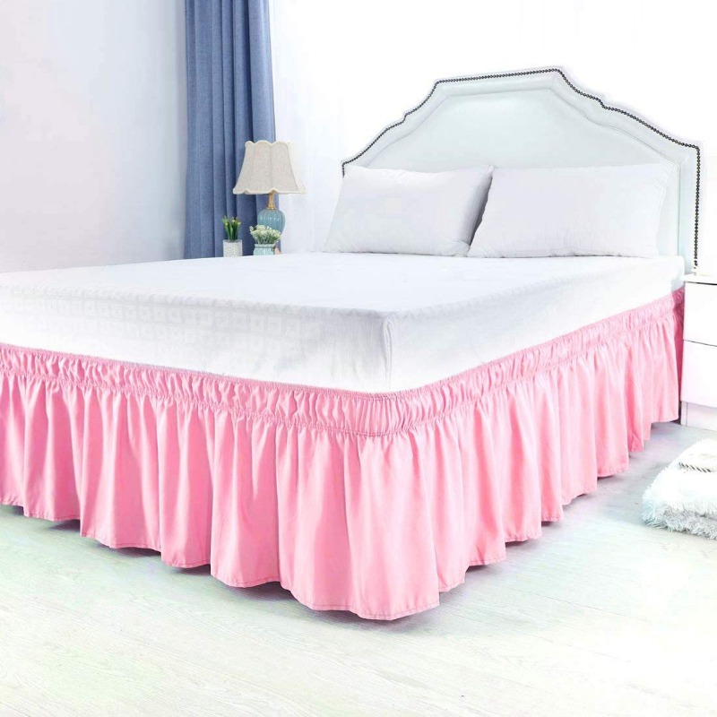 Wikkel rond gegolfde kanten bed rok vaste kleur machine wasbare rimpelvrije bedskirt bedframe deksel met verstelbare riemen