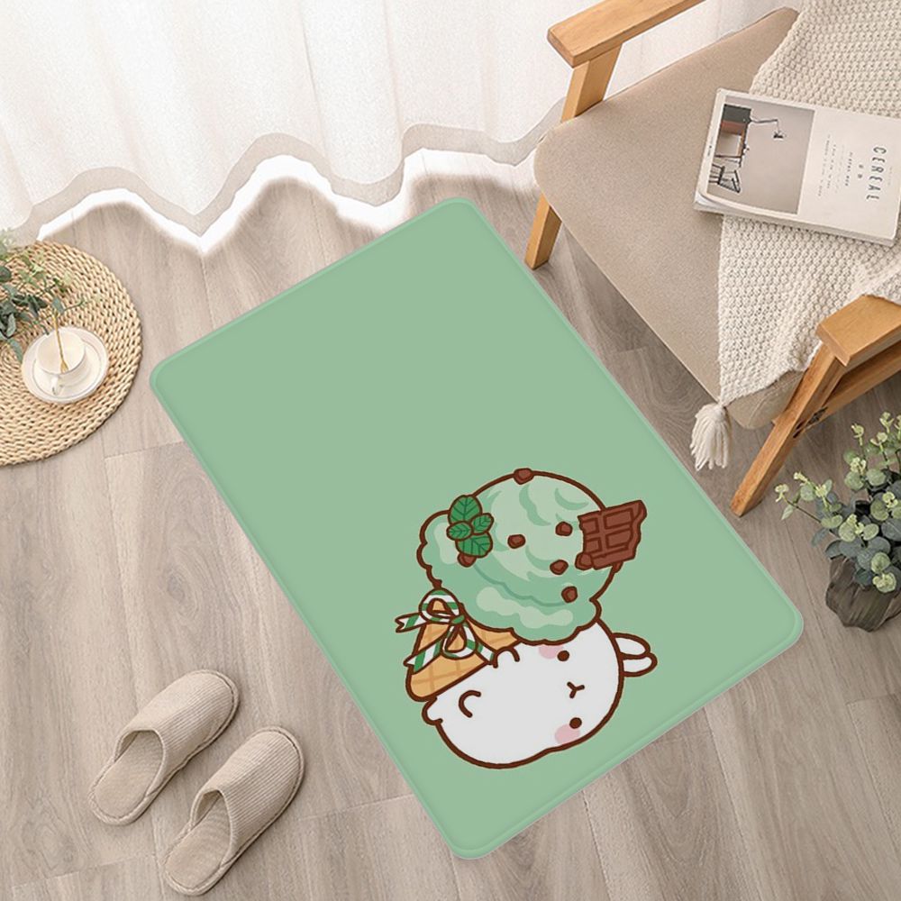 Kawaii Molang и Cake Print Print Flannel Mart Mate Decor Decor Carpet Non Slip для гостиной кухня Приветственный коврик для швейцара