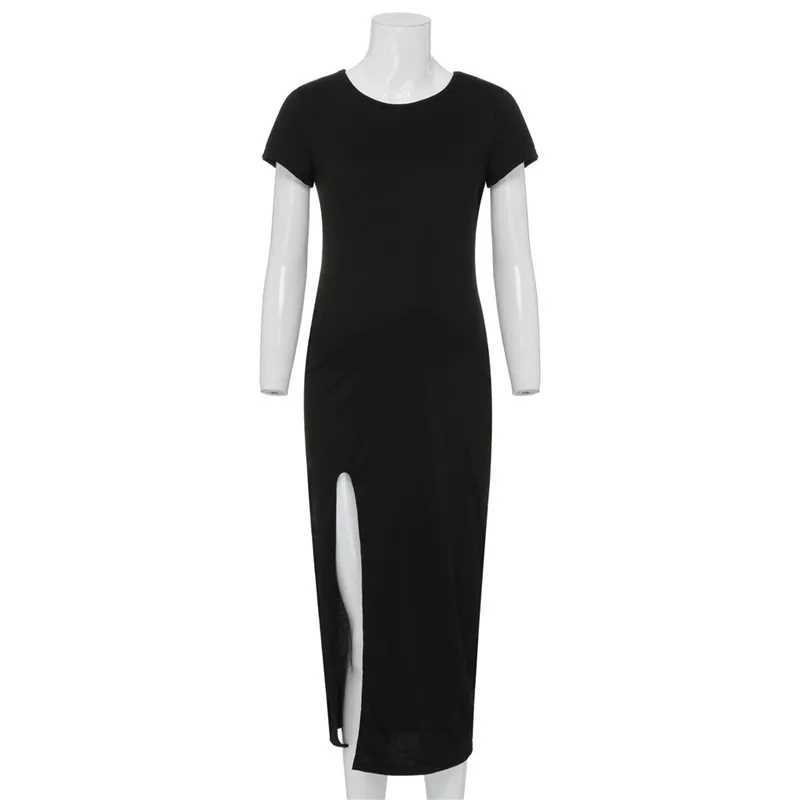 Maternity Dresses Pregnant Tight Open Long Dress Women Solid O-Neck Short Sleeve Maternity Spring Summer Pregnancy Clothes 240412