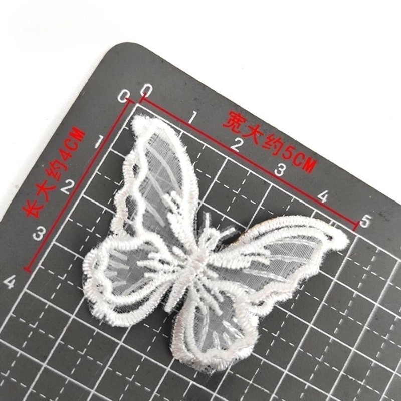 White Organza Double Layer Butterfly Patches Embroidery Trim Decal For DIY Handmade Hairpin Decorate Accessories