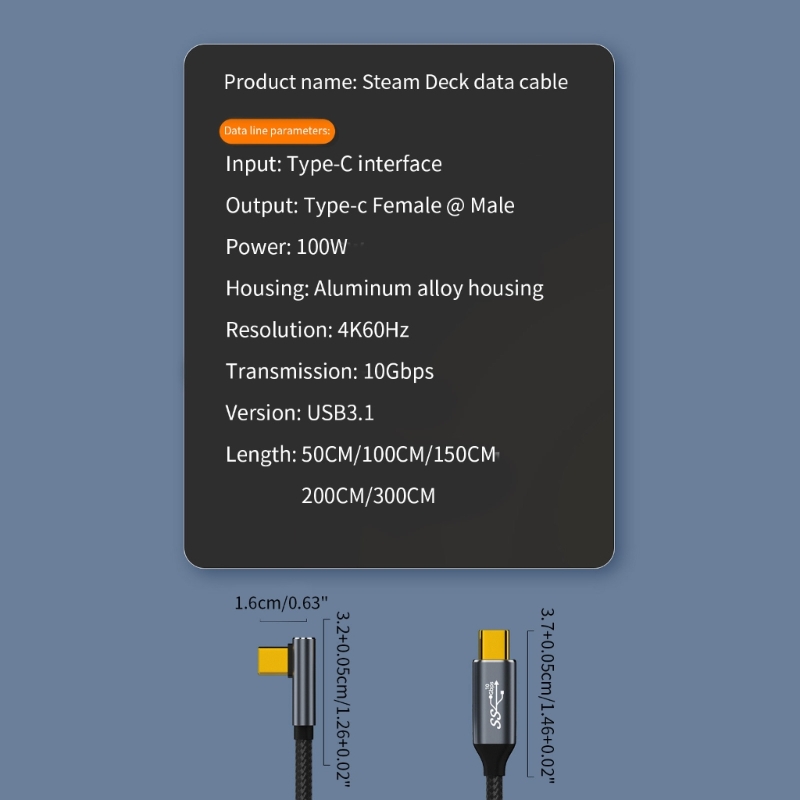 10 Gbps snelle USB C tot C 100W Typec oplaadkabel 90 graden Type-C kabel voor laptops tablets pad opladen