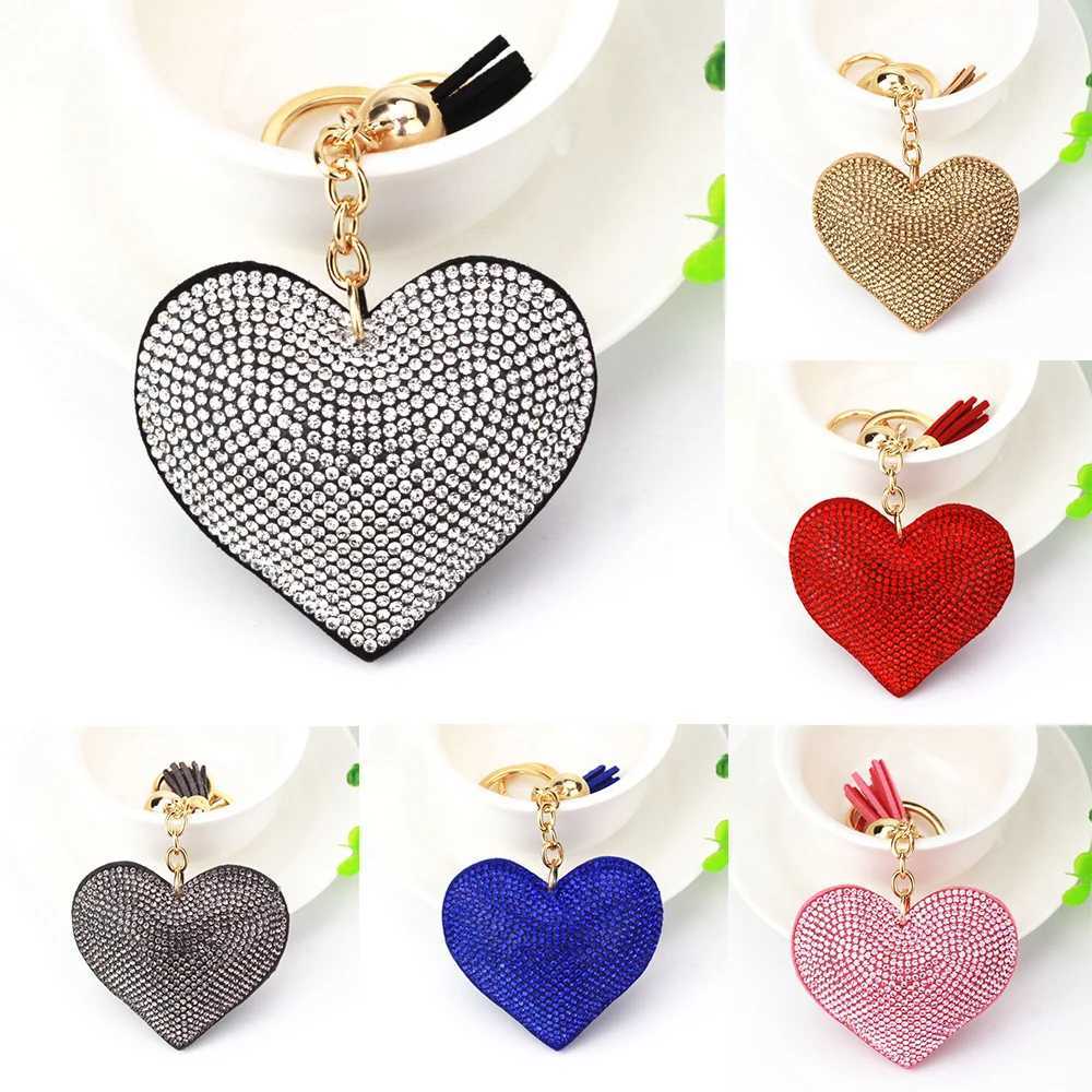 Key Rings Rhinestone Heart Keychain Bling Shining Full Crystal Key Ring Jewelry Accessories Bag Pendant Car Hanging Ornament Special Gift 240412