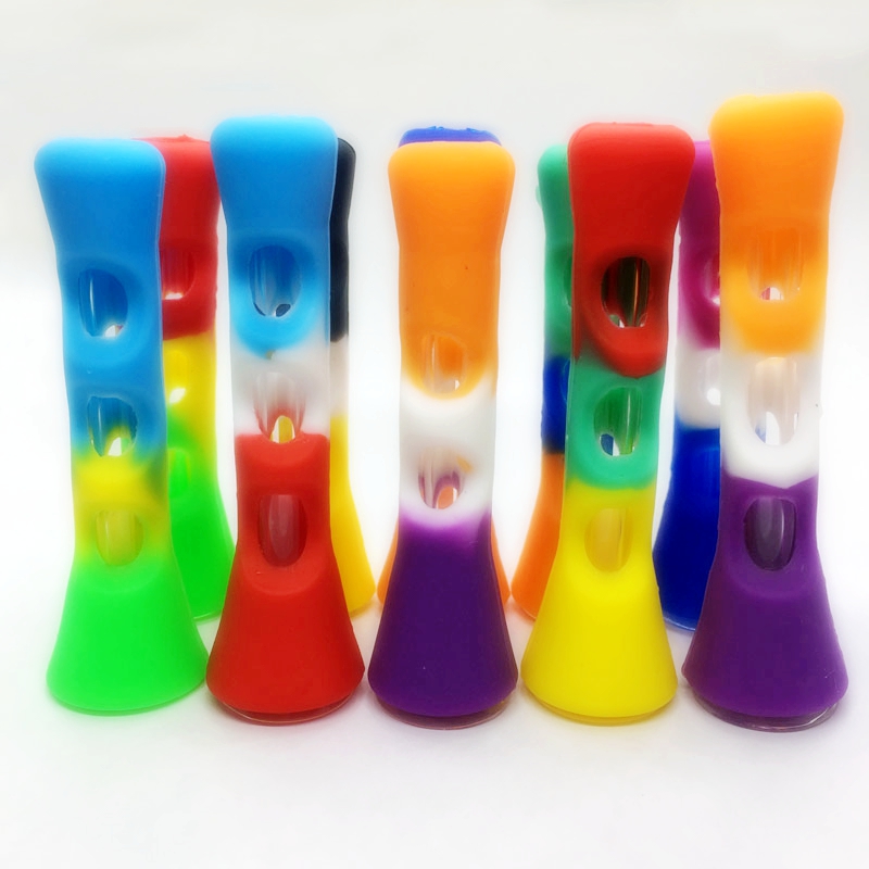 Colorful Silicone Glass Pipes Dry Herb Tobacco Horn Cone Filter Bowl Portable Innovative Removable Handpipes Catcher Taster Bat One Hitter Cigarette Holder