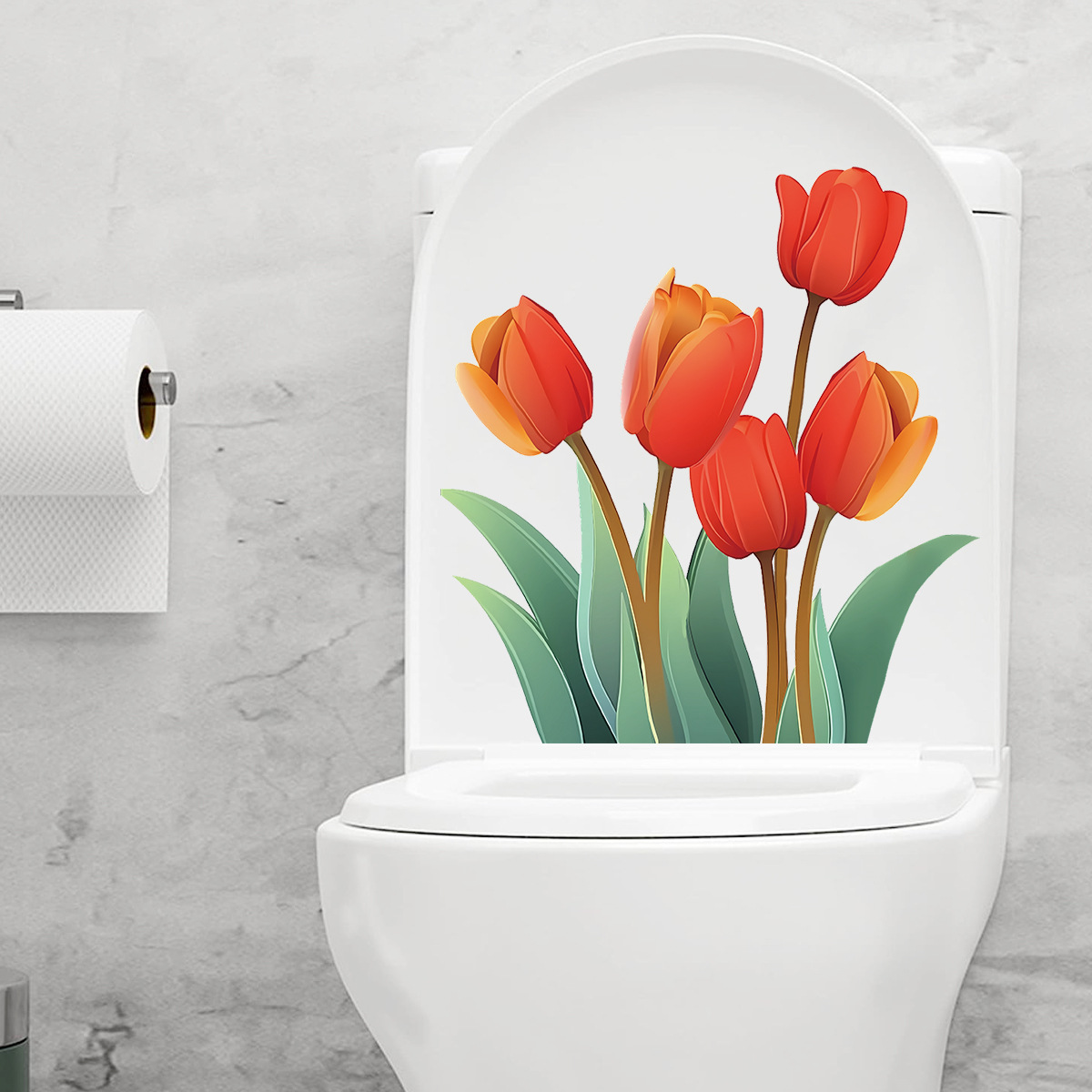 Tulpe Toilettenaufkleber WC Selbstkleber Wandaufkleber Badezimmer Toilettendeckel Aufkleber Aufkleber Taste Kunst Wandbild für Badezimmer Wohnzimmerschrank