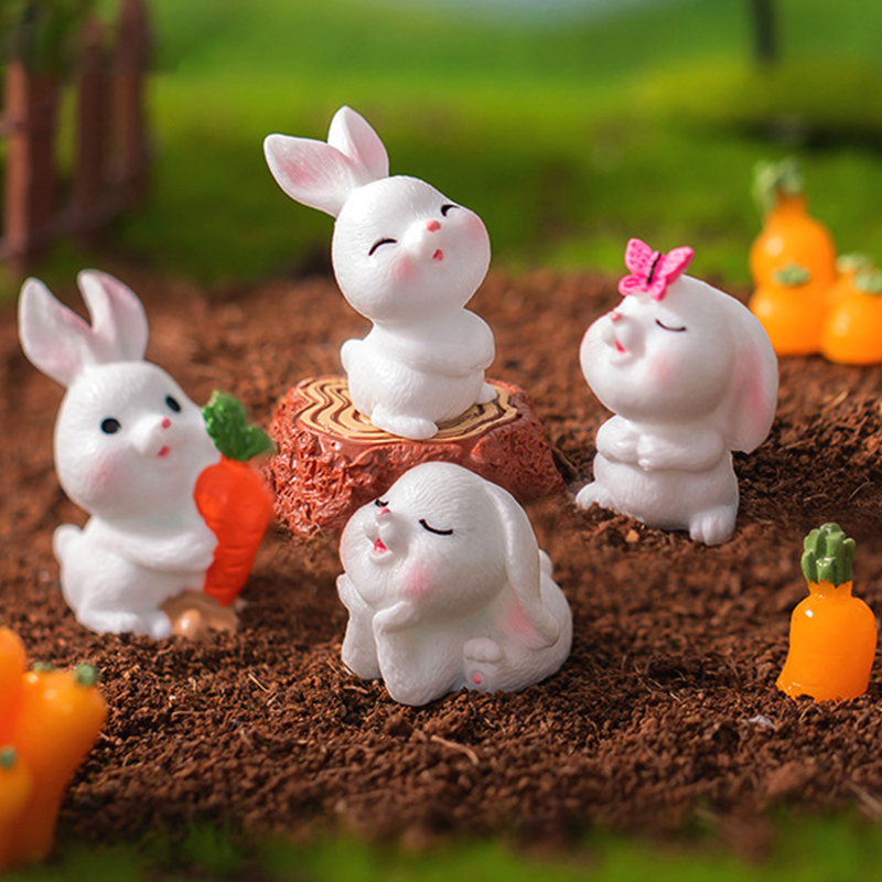 White Rabbit Carrot Figurine Micro Landscape Crafts Miniature Fairy Garden Accessory Modern Figure Christmas Car / Home Decoration