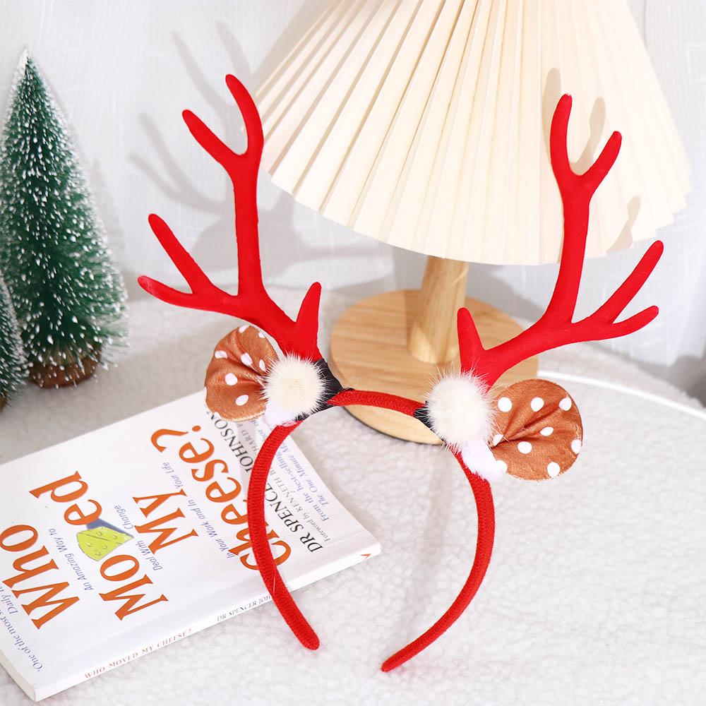 Korean New Cute Christmas Elk Headband Large Antlers Hairbands Girls Plush Ball Pine Cones Hair Hoop Women Hair Accessories