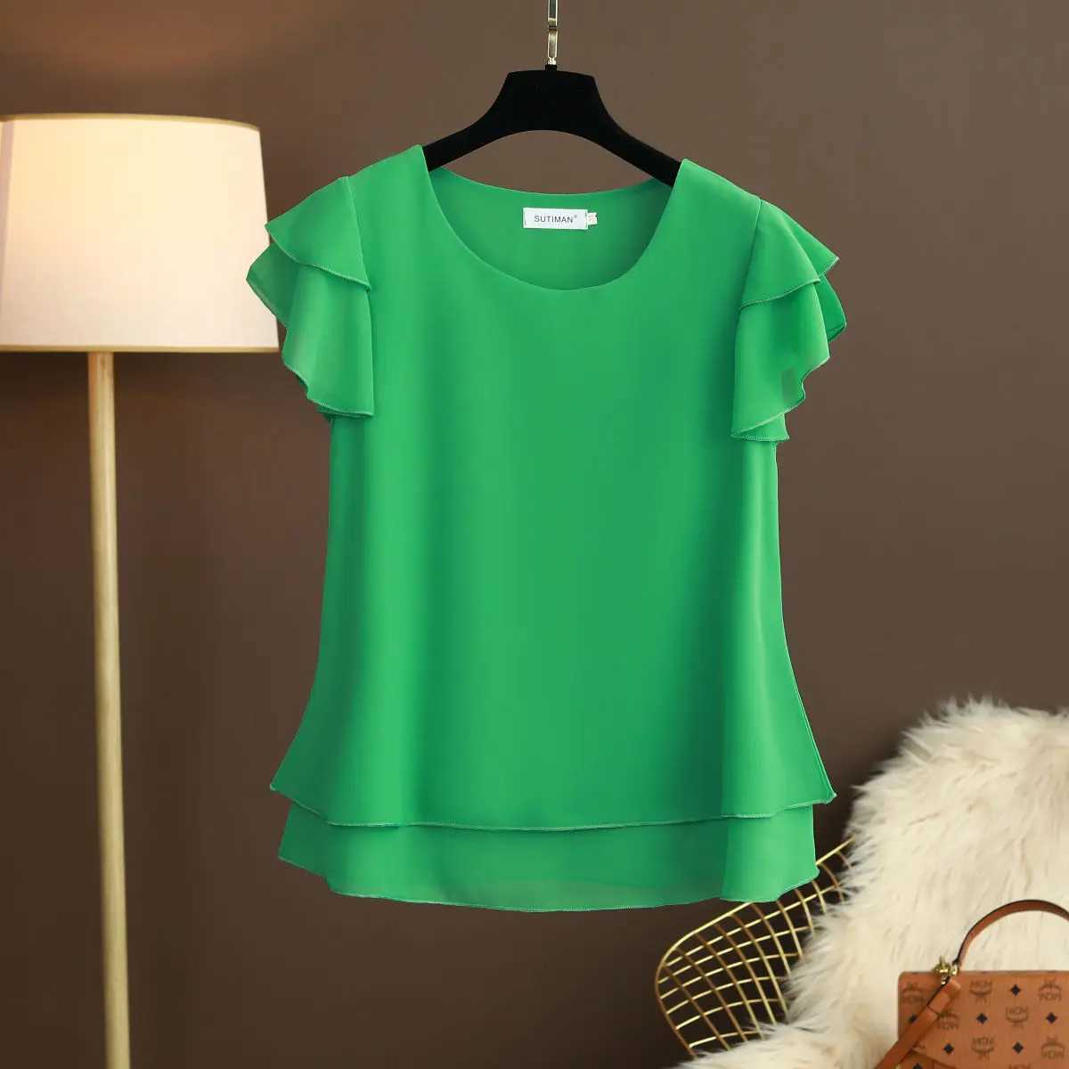 Women's Blouses Shirts New Summer Women Blouse Loose O-Neck Chiffon Shirt Female Short Sleeve Blouse Oversized Shirts womens tops and blouses Top 240411
