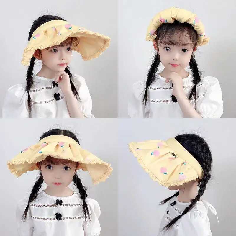 Visors Wide Brim Hats Bucket Hats Korean Kids Large Brim Hat Children Outdoor Sun Hats Foldable Portable Caps Cute Cartoon Hat Summer Hat for Kids Girl Caps 240412