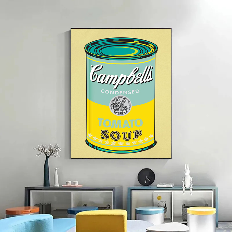 Andy Warhol Serisi Campbell Domates Çorbası Konserve Tuval Boyama Poster Duvar Sanatı Estetik Cafe Bar Restoran Yemek Odası Dekor