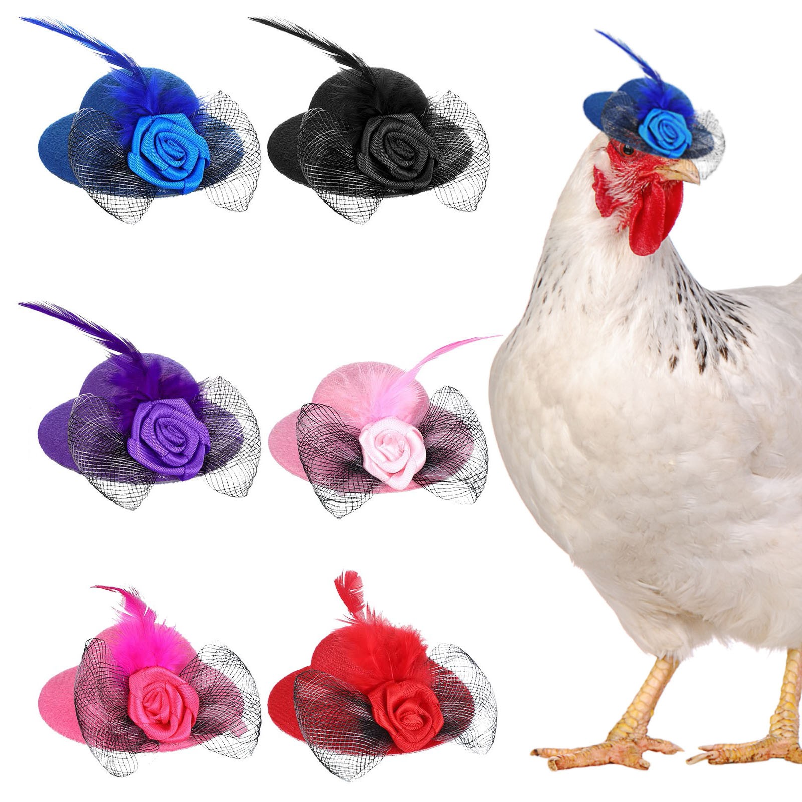 Chapeaux de poulet pour poule Small Funny Chicken Accessoires Feather Top Hat Rooster Duck Parrot Hamster volaille élégante Costum